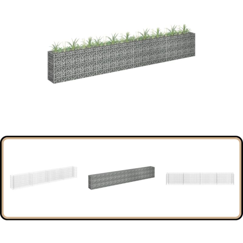 Lit surélevé à gabion Acier galvanisé 360x30x60 cm - Jardinière à Gabion - Bac à Plantation Surélevé - Border Fleuri - Décoration Extérieur - Jardin