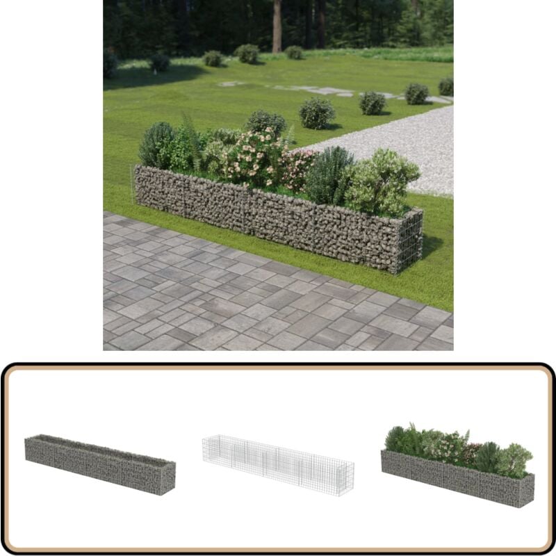 Lit surélevé à gabion Acier galvanisé 360x50x50 cm - Lit Surélevé - Gabion - Jardinière - Border Fleuri - Décoration Extérieur