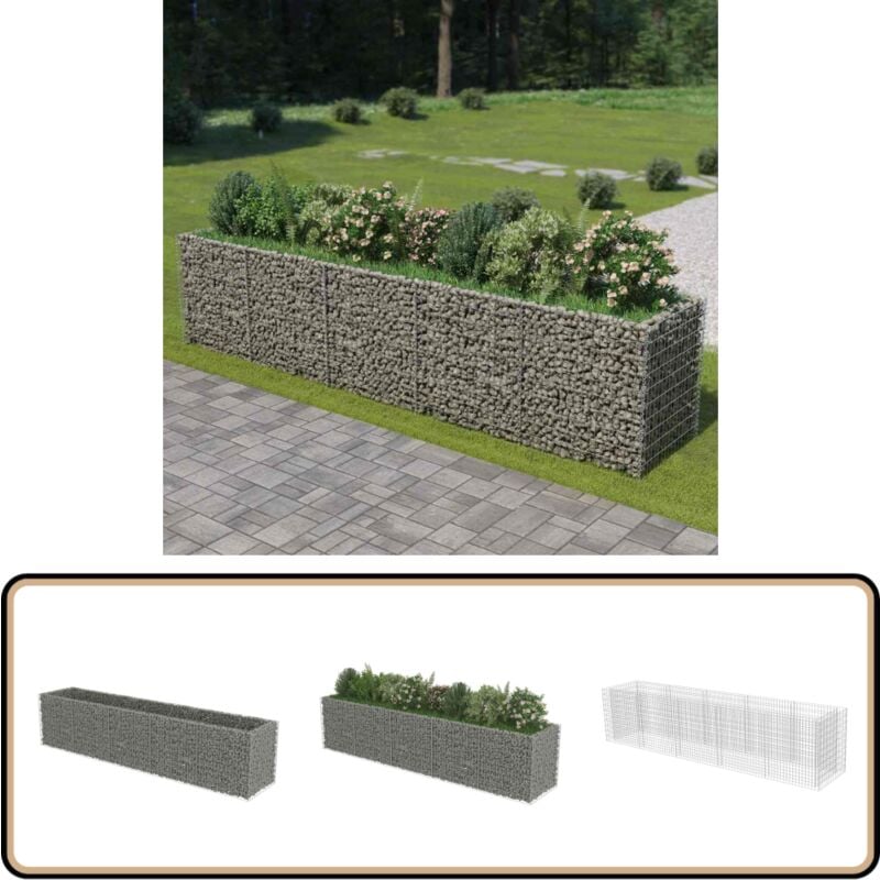 Lit surélevé à gabion Acier galvanisé 450x90x100 cm - Jardinière En Gabion - Jardin - Décoration Extérieure - Bac à Fleurs - Planter