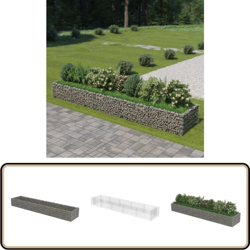 Lit surélevé à gabion Acier galvanisé 450x90x50 cm - Jardinière - Gabion - Fleur - Plante - Décoration Extérieur