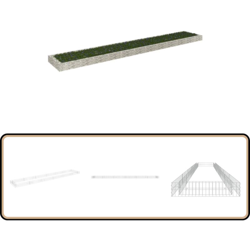 Lit surélevé à gabion Acier galvanisé 600x100x20 cm - Jardiniere Gabion - Bac Plante Extérieur - Border Fleuri - Décoration Jardin - Pot Plante Metal
