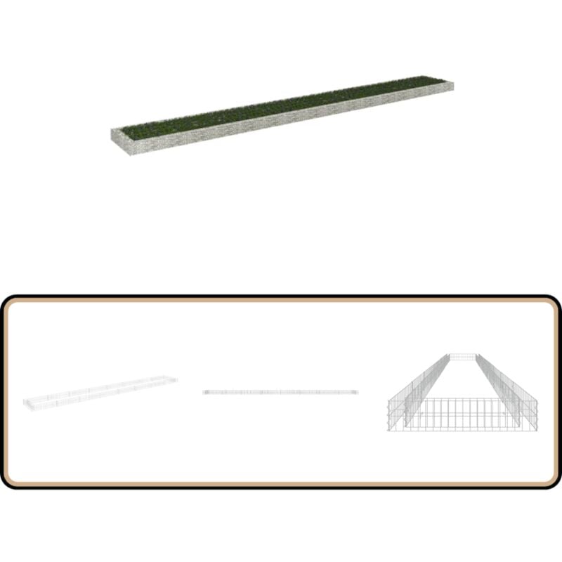 Lit surélevé à gabion Acier galvanisé 800x100x20 cm - Jardiniere Metallique - Bac Plante Exterieur - Border Fleuri - Gabion Jardin - Pot Plante Design