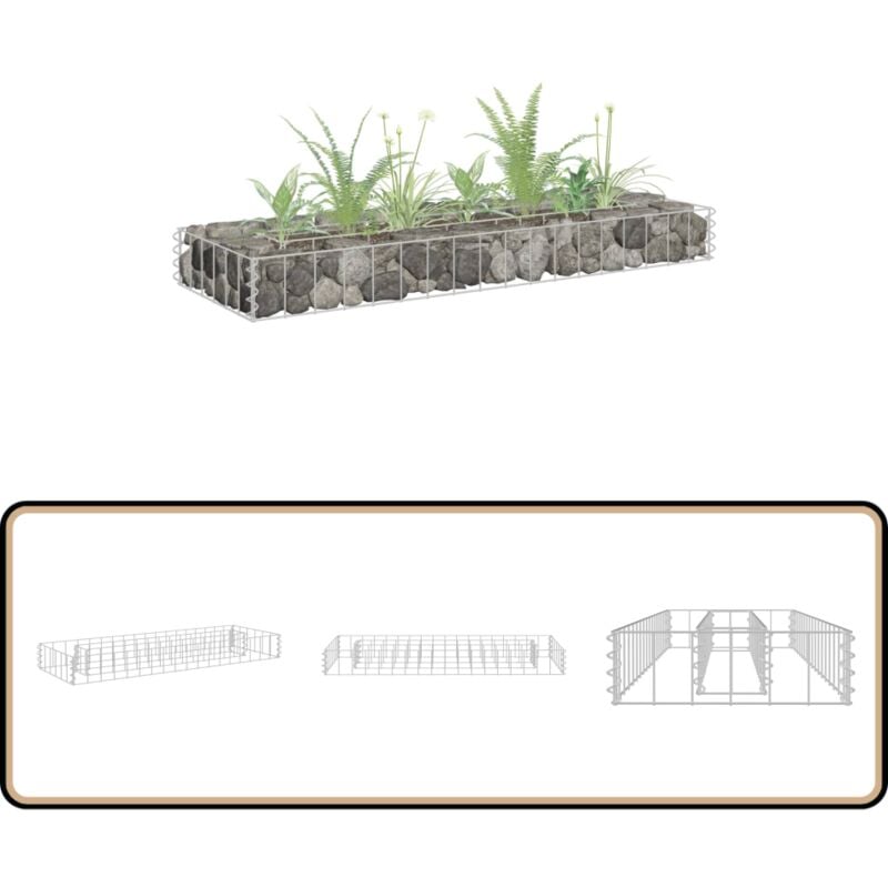 Lit surélevé à gabion Acier galvanisé 90x30x10 cm - Jardinière à Gabion - Bordure Jardin - Bac Plante - Pot Fleuri Extérieur - Décoration Jardin