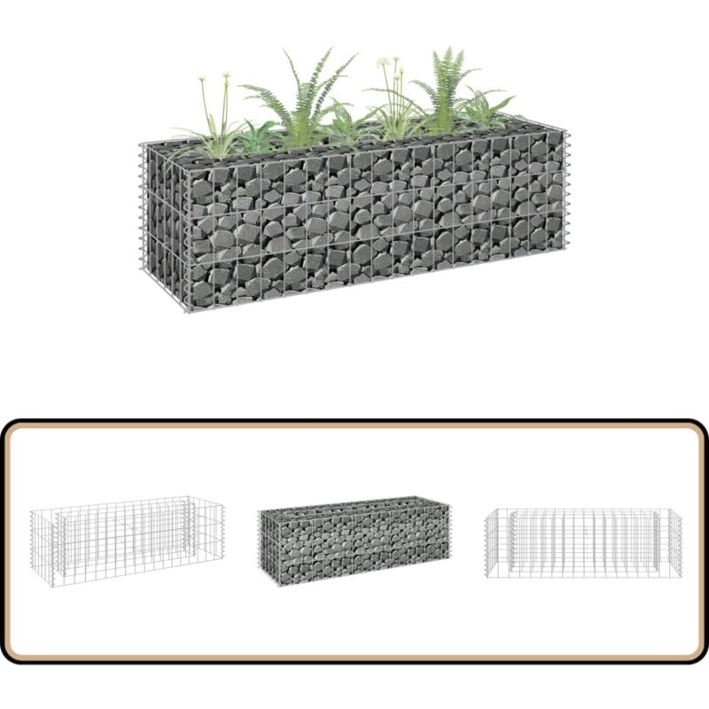 Lit surélevé à gabion Acier galvanisé 90x30x30 cm - Jardinière à Gabion - Jardin Vertical - Bac De Plantation - Border Fleurie - Décoration Extérieur