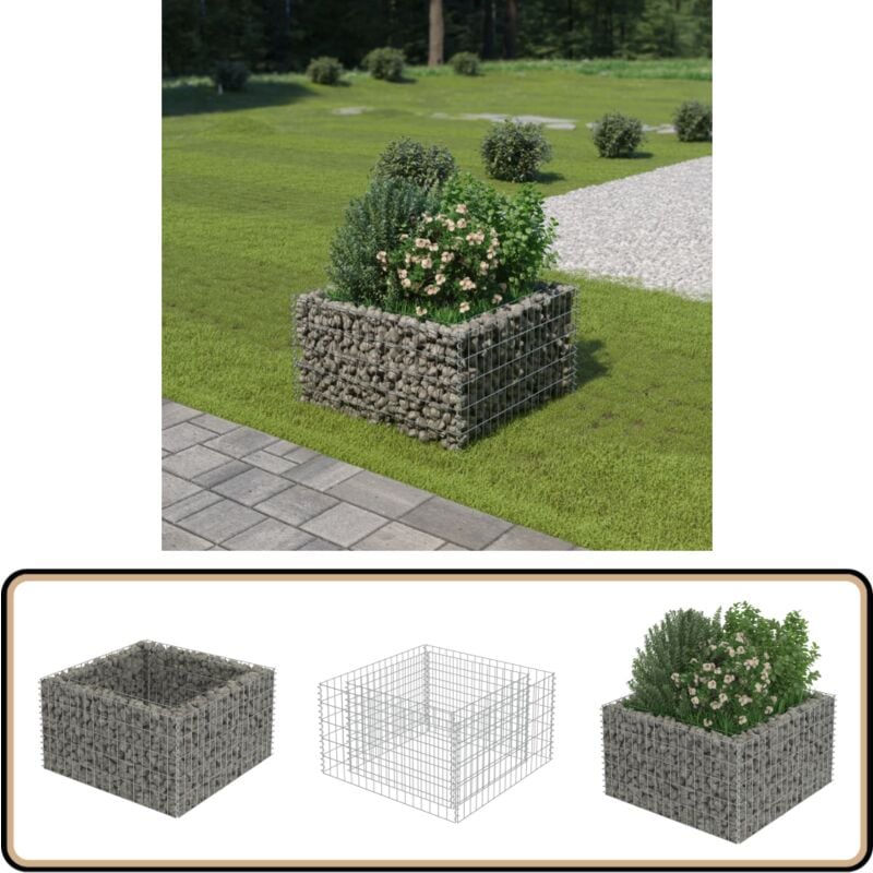 Lit surélevé à gabion Acier galvanisé 90x90x50 cm - Jardinière Surélevée - Bac à Plantation - Gabion - Fleurissement Extérieur - Décoration Jardin