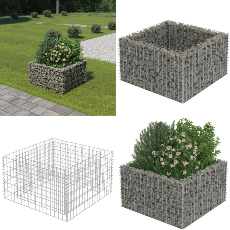 Lit surélevé à gabion Acier galvanisé 90x90x50 cm - Jardinière Surélevée - Bac à Plantation - Gabion - Fleurissement Extérieur - Décoration Jardin