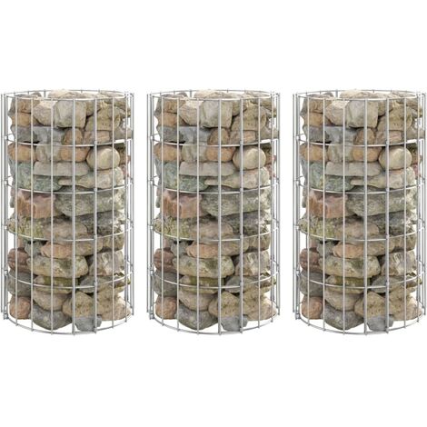 Lit surélevé à gabion circulaire 3 pcs Acier galvanisé Ø30x50cm