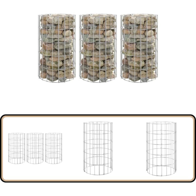 Lit surélevé à gabion circulaire 3 pcs Acier galvanisé Ø30x50cm - Jardiniere En Gabion - Lit Surélevé - Bacs De Plantation - Décoration Extérieur