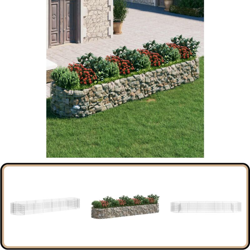 Lit surélevé à gabion Fer galvanisé 400x100x50 cm - Jardin - Pot De Fleurs - Bac à Plantation - Décoration Extérieure - Jardinière Métallique