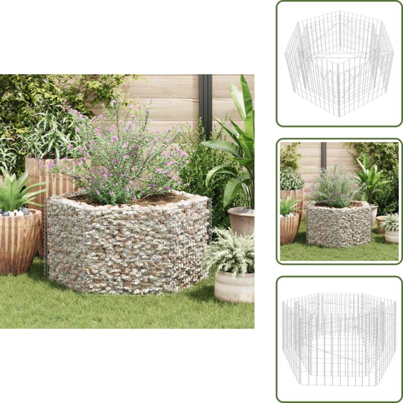 Lit surélevé à gabion hexagonale 100 x 90 x 50 cm - Jardinière En Gabion - Bac À Plantation Surélevé - Border Fleuri - Décoration Extérieur - Jardin
