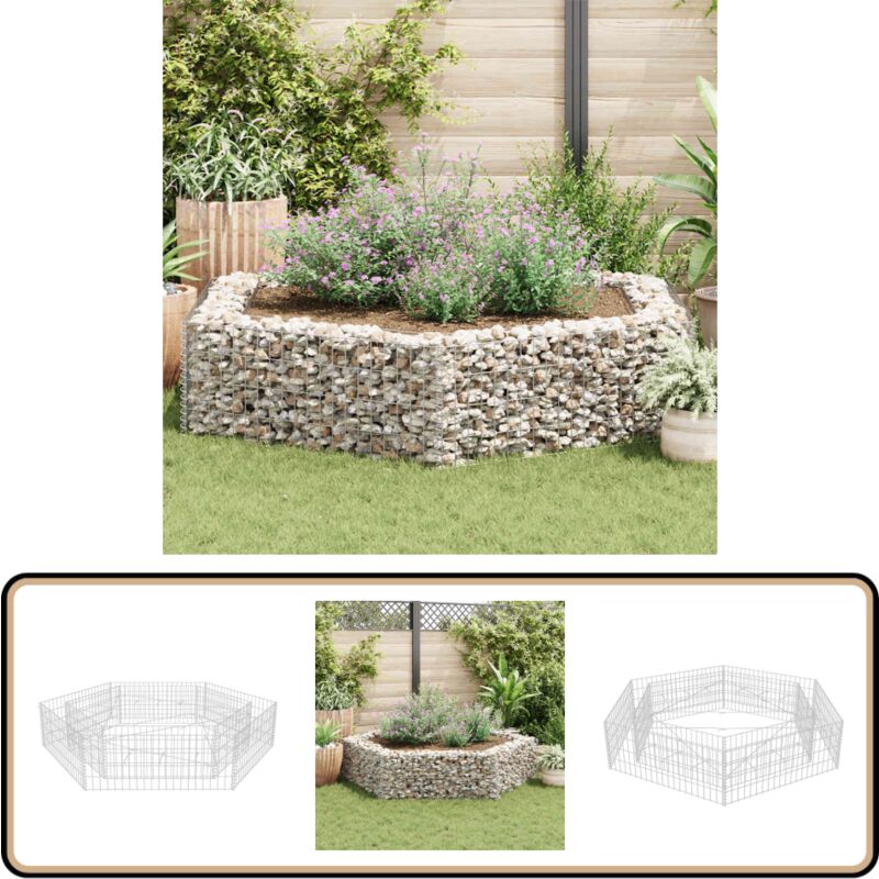 Lit surélevé à gabion hexagonale 200x173x40 cm - Jardinière En Gabion - Bac À Plantation - Border Fleuri - Décoration Extérieur - Jardin Design