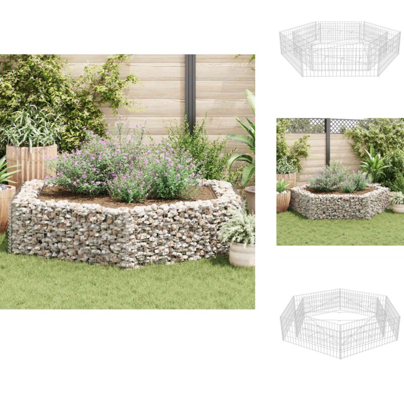 Lit surélevé à gabion hexagonale 200x173x40 cm - Jardinière En Gabion - Bac à Plantation - Border Fleuri - Décoration Extérieur - Jardin Design