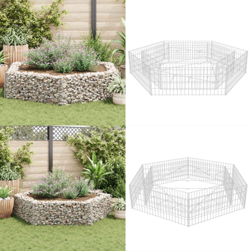 Lit surélevé à gabion hexagonale 200x173x40 cm - Jardinière En Gabion - Bac à Plantation - Border Fleuri - Décoration Extérieur - Jardin Design