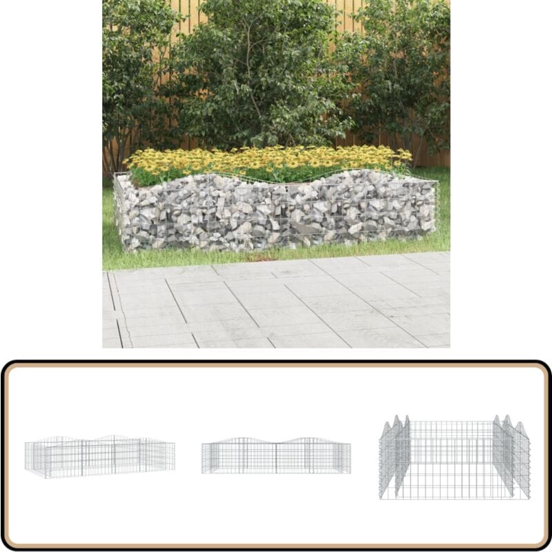 Lit surélevé à gabions arqué 200x100x50 cm Fer galvanisé - Jardiniere En Gabion - Bordure De Jardin - Bac Acier - Décoration Extérieur - Pot Fleuri