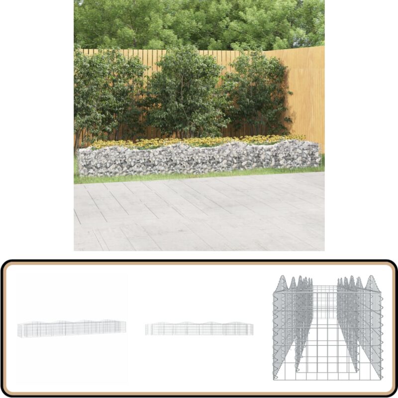Lit surélevé à gabions arqué 400x50x50 cm Fer galvanisé - Jardiniere En Gabion - Bordure Jardin - Bac Acier - Pot Fleuri Extérieur - Décoration Jardin