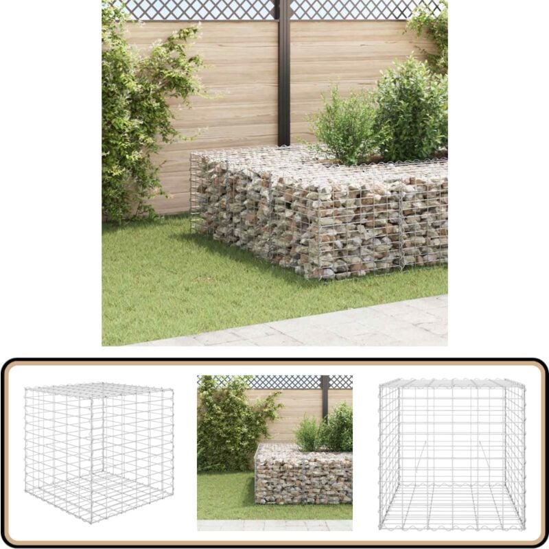 Lit surélevé cube à gabion Fil d'acier 60x60x60 cm - Jardinière à Gabion - Bordure De Jardin - Bac De Plantation - Décoration Extérieure - Pot De