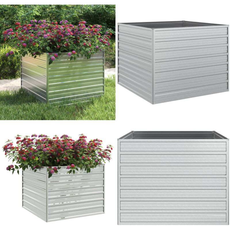 Lit surélevé de jardin 100x100x77 cm Acier galvanisé Argenté - Jardiniere Metal - Pot De Fleurs Extérieur - Bac Plante - Raised Garden Bed - Lit