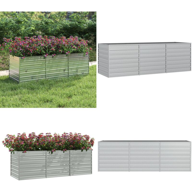 Lit surélevé de jardin 240x80x77 cm Acier galvanisé Argenté - Jardinière - Pot De Fleurs Extérieur - Bac à Plantation - Jardin Vertical - Décoration