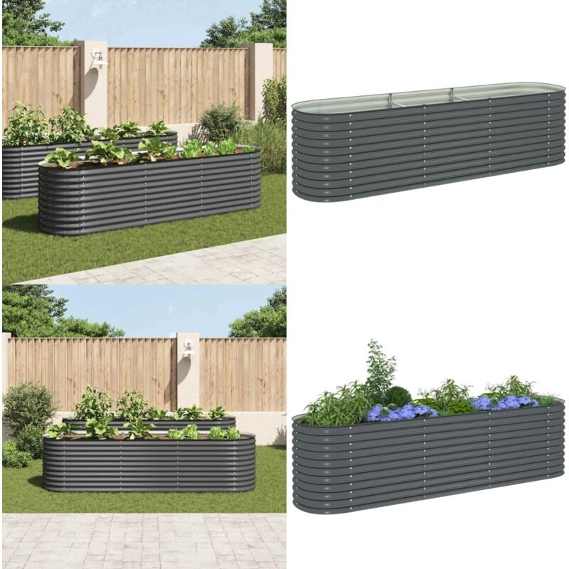 Lit surélevé de jardin 320x80x81 cm Acier galvanisé Gris - Jardinière Surélevée - Jardinière Acier - Pot De Fleurs Extérieur - Bac De Plantation