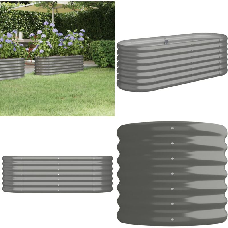 Lit surélevé de jardin Acier enduit de poudre 114x40x36 cm gris - Jardinière Surélevée - Bac à Fleurs - Pot De Fleurs Extérieur - Décoration Jardin