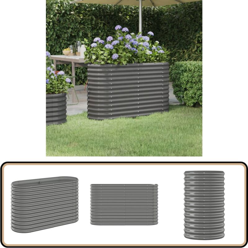 Lit surélevé de jardin Acier enduit de poudre 114x40x68 cm gris - Jardiniere Surélevée - Bac à Fleurs - Pots De Fleurs Exterieur - Pot De Jardin