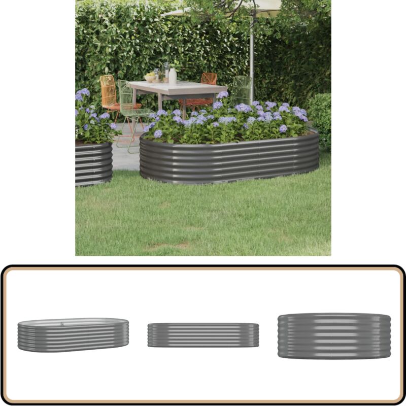 Lit surélevé de jardin Acier enduit de poudre 175x100x36cm gris - Jardinière Surélevée - Bac à Fleurs - Pots De Jardin - Décoration Extérieur
