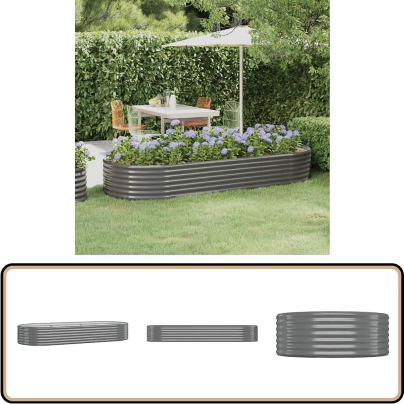 Lit surélevé de jardin Acier enduit de poudre 249x100x36cm gris - Jardiniere Exterieur - Bac a Fleurs - Plante Grimpante - Decoration Jardin - Pot De