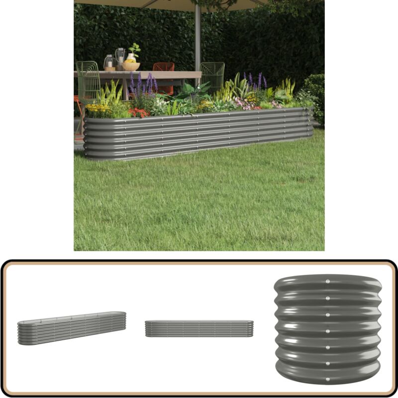 Lit surélevé de jardin Acier enduit de poudre 260x40x36 cm gris - Jardinière Surélevée - Bac à Fleurs - Pots De Jardin - Décoration Extérieur