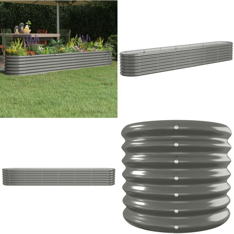 Lit surélevé de jardin Acier enduit de poudre 260x40x36 cm gris - Jardinière Surélevée - Bac à Fleurs - Pots De Jardin - Décoration Extérieur