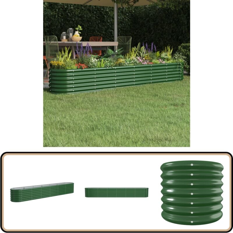 Lit surélevé de jardin Acier enduit de poudre 260x40x36 cm Vert - Jardinière Surélevée - Bac à Fleurs - Pot De Fleurs Extérieur - Décoration Jardin
