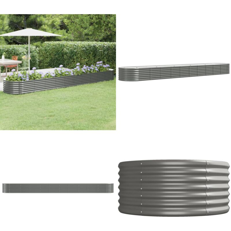 Vidaxl - Lit surélevé de jardin Acier enduit de poudre 440x80x36 cm gris - Jardiniere Surélevée - Bac à Fleurs Extérieur - Plante Grimpante