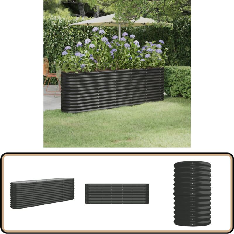 Lit surélevé de jardin Acier enduit de poudre Anthracite - Jardiniere Surélevée - Bac à Fleurs - Planter Extérieur - Pot De Fleurs Métal - Décoration