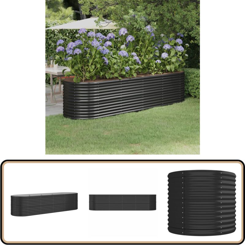 Lit surélevé de jardin Acier enduit de poudre Anthracite - Jardiniere Surélevée - Bac à Fleurs - Pot De Fleurs Extérieur - Décoration Jardin - Plante