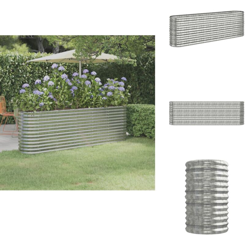 Lit surélevé de jardin Acier enduit de poudre Argenté - Jardiniere Surélevée - Bac à Fleurs - Pot De Fleurs Extérieur - Décoration Jardin - Plante