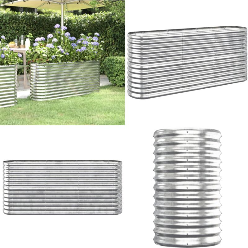 Lit surélevé de jardin Acier enduit de poudre Argenté - Jardiniere Exterieur - Bac a Fleurs - Plante Balcon - Pots De Fleurs - Decoration Jardin