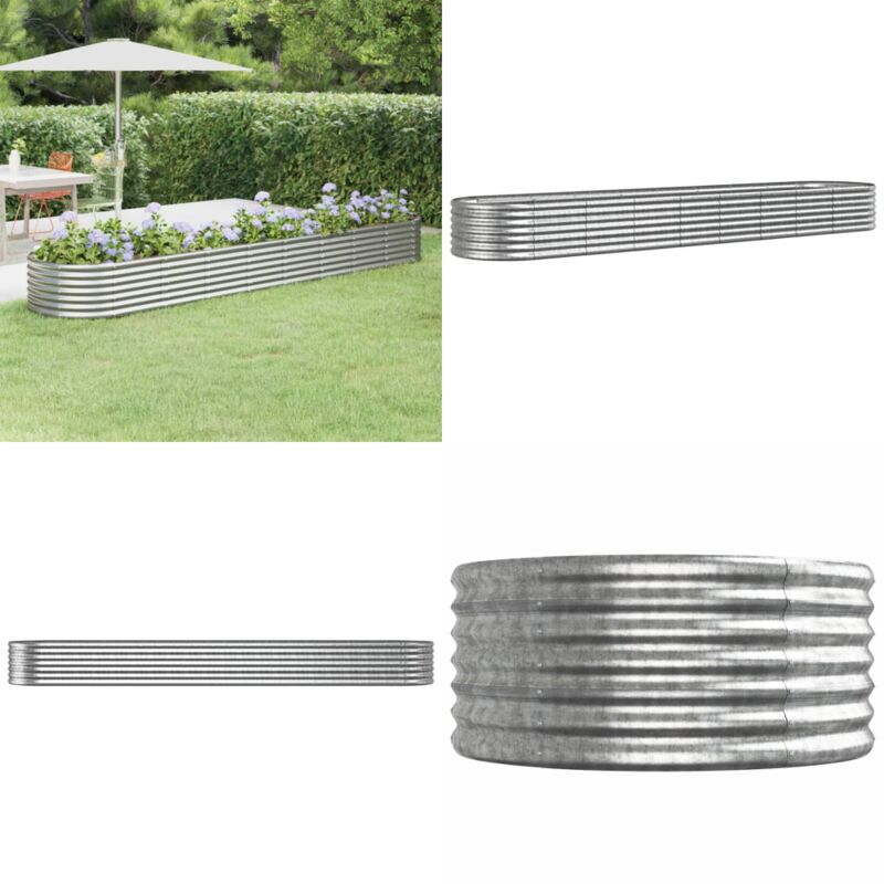 Lit surélevé de jardin Acier enduit de poudre Argenté - Jardiniere Surélevée - Bac à Fleurs - Pot De Fleurs Extérieur - Décoration Jardin - Plante