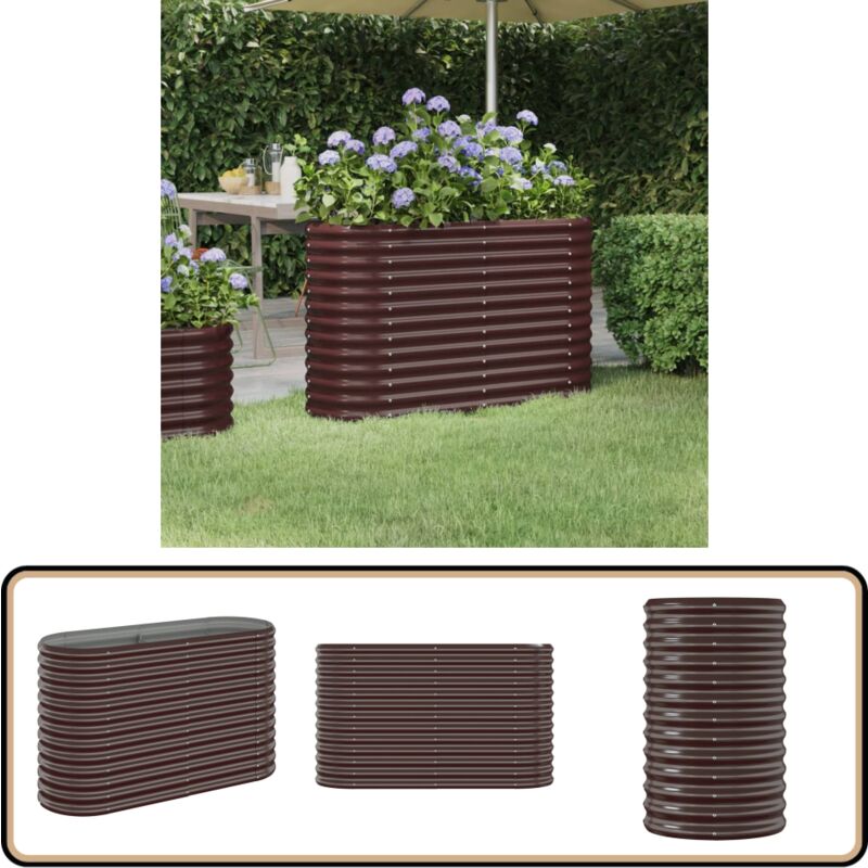 Lit surélevé de jardin Acier enduit de poudre marron - Jardiniere Surélevée - Bac à Fleurs - Pot De Fleurs Extérieur - Décoration Jardin - Plante