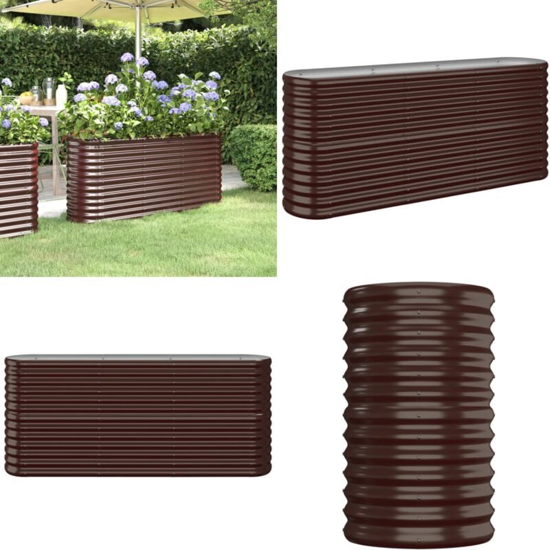 Lit surélevé de jardin Acier enduit de poudre marron - Jardiniere Surélevée - Bac à Fleurs - Pot De Fleurs Extérieur - Décoration Jardin - Plante