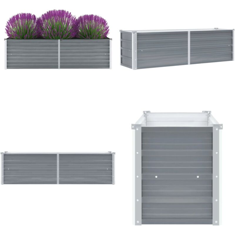 Lit surélevé de jardin Acier galvanisé 160x40x45 cm Gris - Jardinière - Pot De Fleurs Extérieur - Bac à Plantation - Jardin Vertical - Décoration