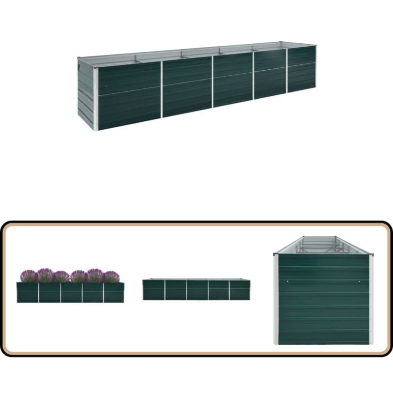 Lit surélevé de jardin Acier galvanisé 400x80x77 cm Vert - Jardinière - Pot De Fleurs - Bac À Plantation - Jardin Vertical - Culture Hors Sol