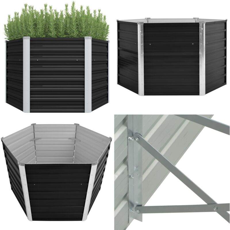 Lit surélevé de jardin Anthracite 129x129x77 cm Acier galvanisé - Jardinière - Pot De Fleurs Extérieur - Bac à Plantation - Jardin Hexagonal - Jardin