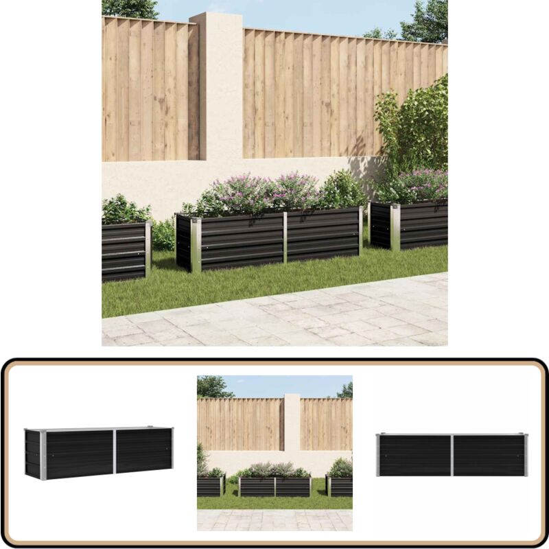 Lit surélevé de jardin Anthracite 160x40x45 cm Acier galvanisé - Jardinière - Pot De Fleurs Extérieur - Bac De Plantation - Jardin Vertical