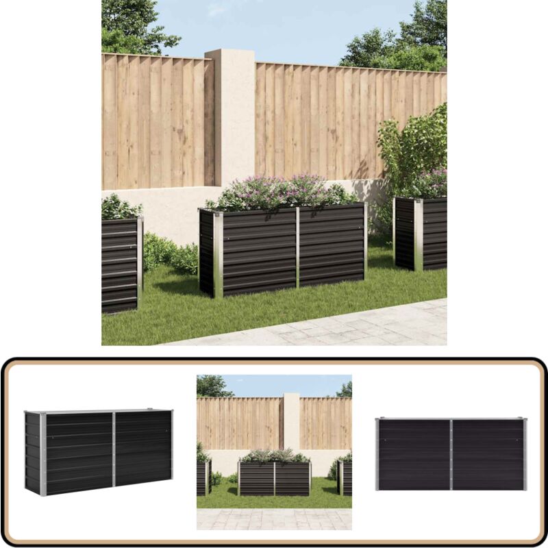 Lit surélevé de jardin Anthracite 160x40x77 cm Acier galvanisé - Jardinière - Bac De Plantation - Pot De Fleurs Extérieur - Fleurissement