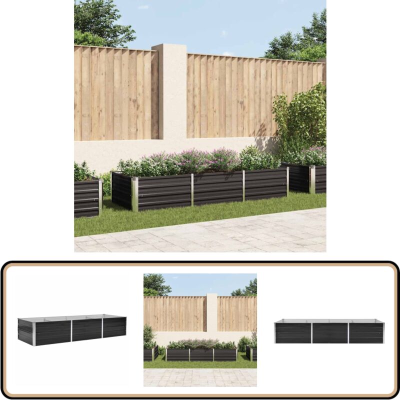 Lit surélevé de jardin Anthracite 240x80x45 cm Acier galvanisé - Jardinière - Pot De Fleurs Extérieur - Bac à Plantation - Jardin Vertical