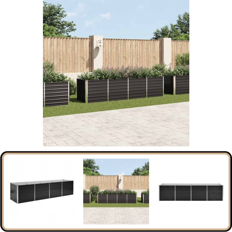Lit surélevé de jardin Anthracite 320x80x77 cm Acier galvanisé - Jardinière - Bac De Plantation - Pot De Fleurs Extérieur - Fleurissement