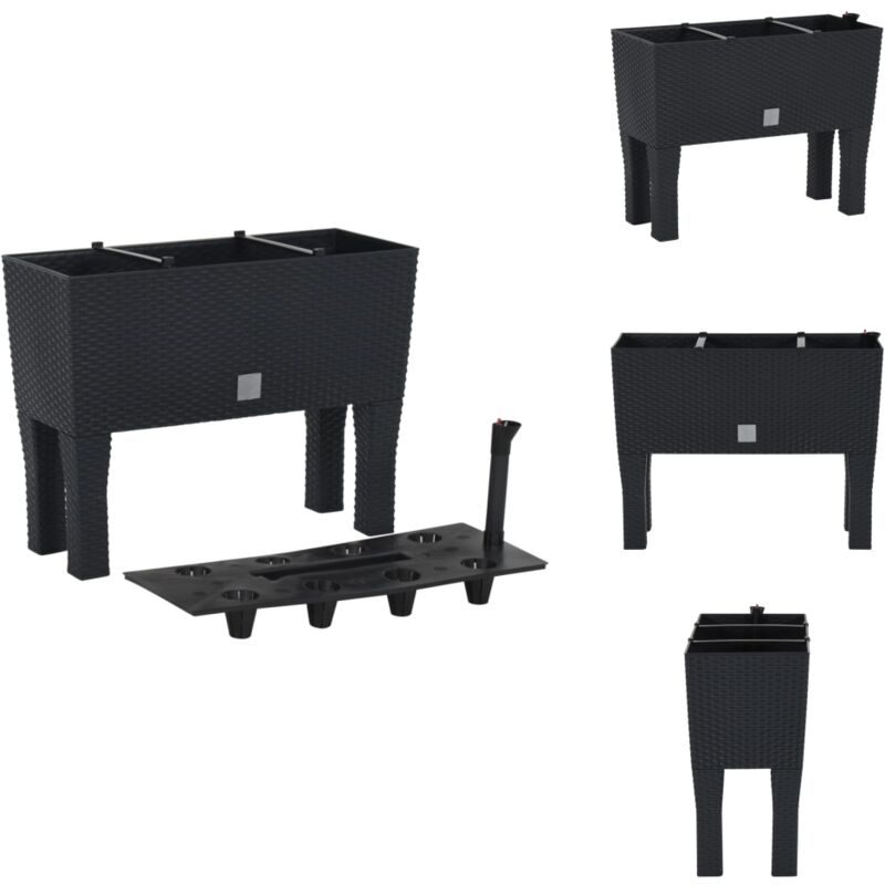 Lit surélevé de jardin Anthracite 60x25x46 cm pp Rotin - Jardinière Surélevée - Pot De Fleurs Extérieur - Bac à Fleurs - Décoration Jardin - Jardin