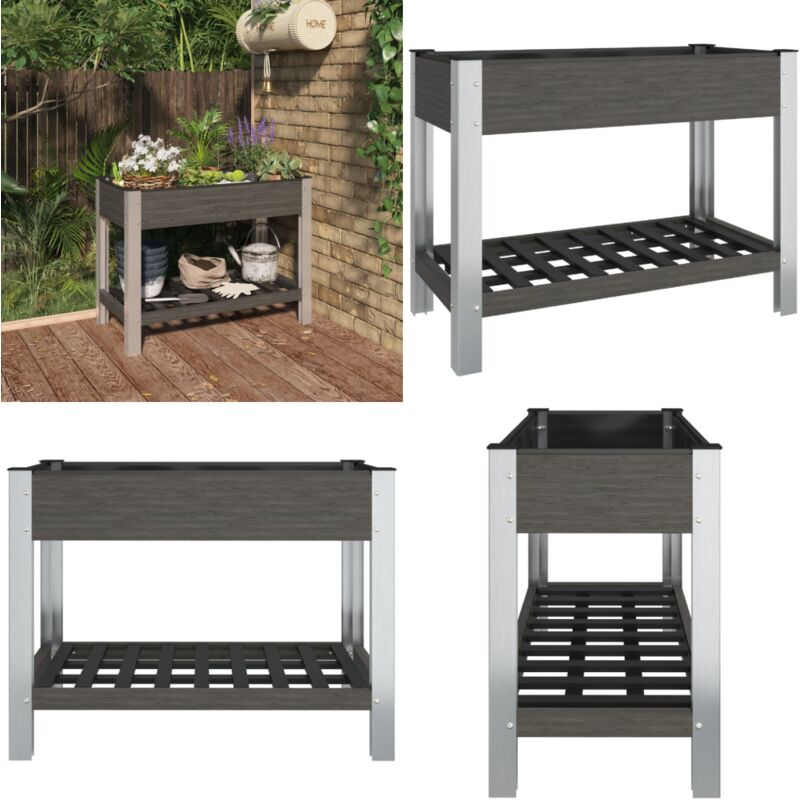 Lit surélevé de jardin avec étagère Gris 100x50x75 cm wpc - Jardinière - Lit Surélevé - Bac à Plantation - Potager Surélevé - Aménagement De Jardin