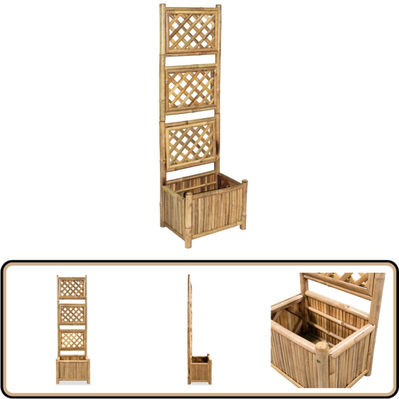Lit surélevé de jardin avec treillis Bambou 40 cm - Jardinière En Bambou - Pot De Fleurs Vertical - Bac Plante Suspendu - Support Plantes Grimpantes