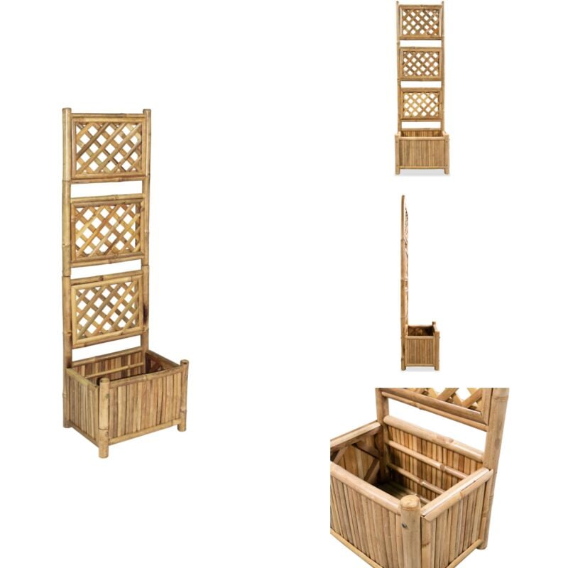 Lit surélevé de jardin avec treillis Bambou 40 cm - Jardinière En Bambou - Pot De Fleurs Vertical - Bac Plante Suspendu - Support Plantes Grimpantes