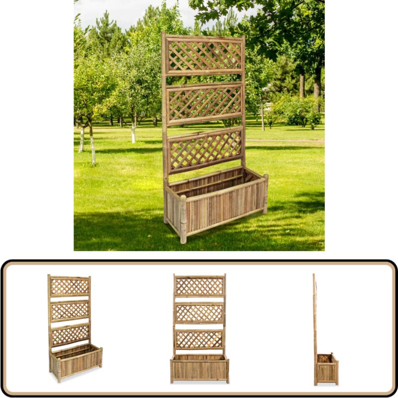 Lit surélevé de jardin avec treillis Bambou 70 cm - Jardinière En Bambou - Pot De Fleurs Surélevé - Bac à Plantation Vertical - Décoration Jardin